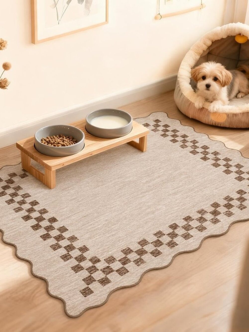 Small Scalloped Rug 2x3 Washable Modern Checkered Entry Rugs